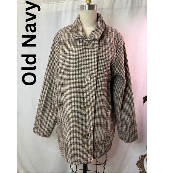 Old Navy Jackets & Blazers - Old Navy Houndstooth Coat Jacket Size L Brown Tan Classic Button Front